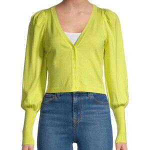525 America V-Neckline Puffed-Sleeve Ribbed Cropped Cardigan Size Large